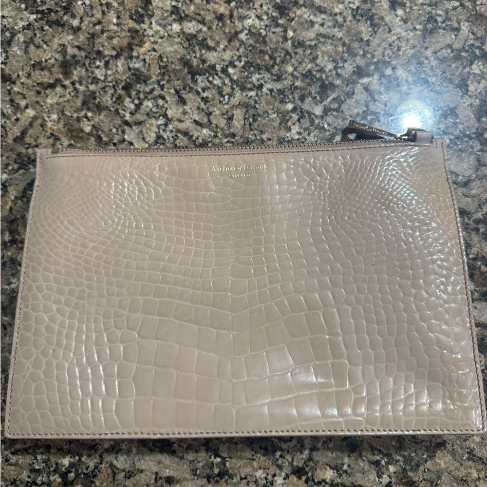Aspinal of London Beige Crocodile Embossed Pouch